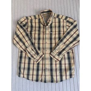 Carhartt Force Mens Large Relaxed Fit Plaid Button Down Shirt Tan Black